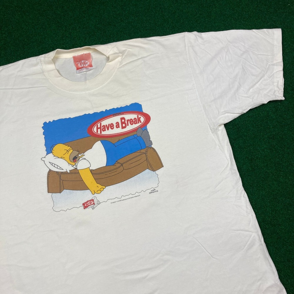Vintage Kit Kat Shirt Mens XL White 2000 The Simpsons Candy Promo‎ Have A Break